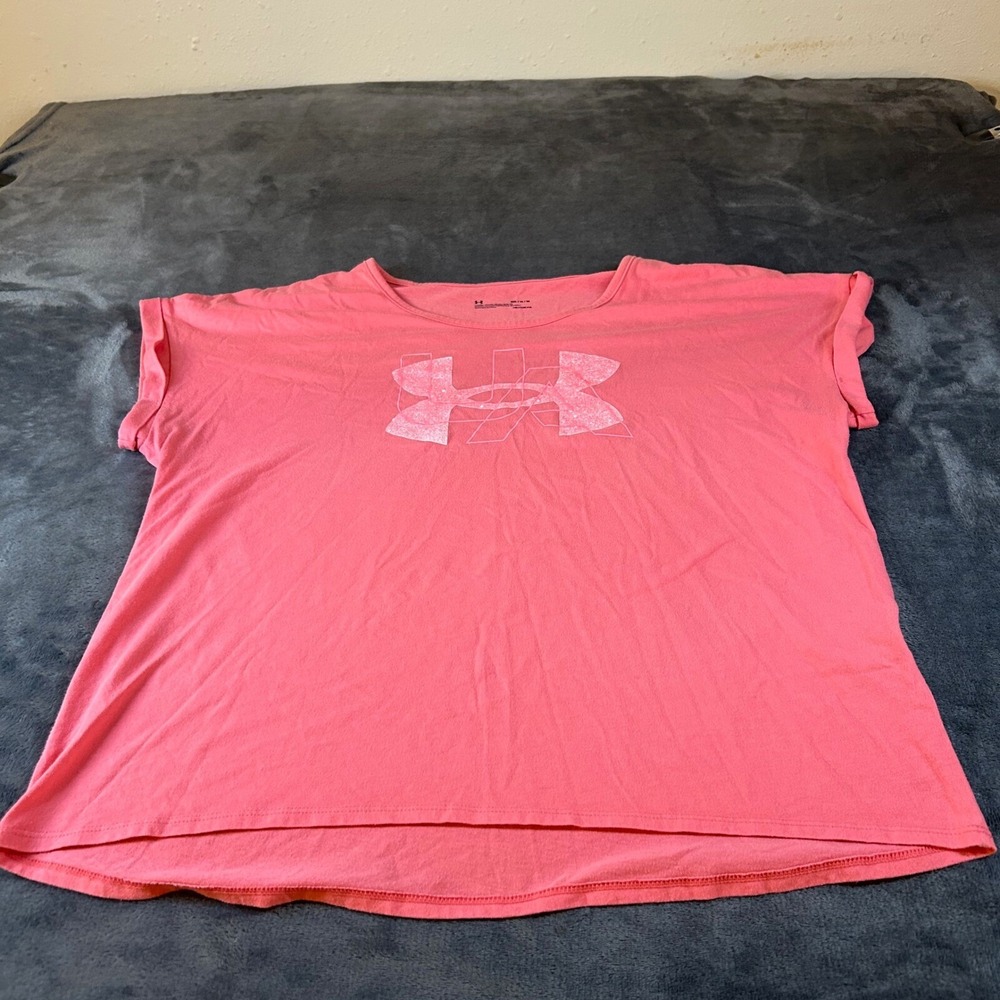 Under Armour HeatGear T-Shirt Activewear‎ Top Pink UA Logo Womens Medium